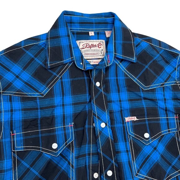 Cavender Rafter C Shirt Men Small Blue‎ Black Plaid Flex 45 Snap Cowboy Western - Picture 1 of 11